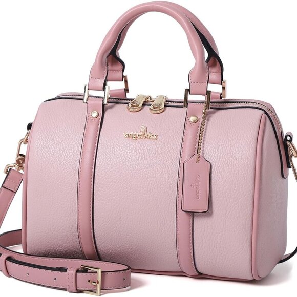 Handbags - Stylish Compact Satchel Bag with Adjustable Crossbody Strap - Gold Logo Accent